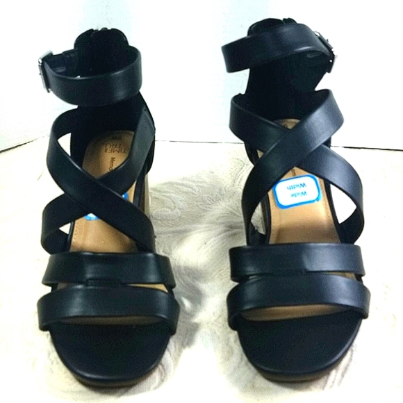 Sandal shoe black strappy Buckle zip 3" Block Heel Y2k Whimsigoth Wide Width - Picture 2 of 6